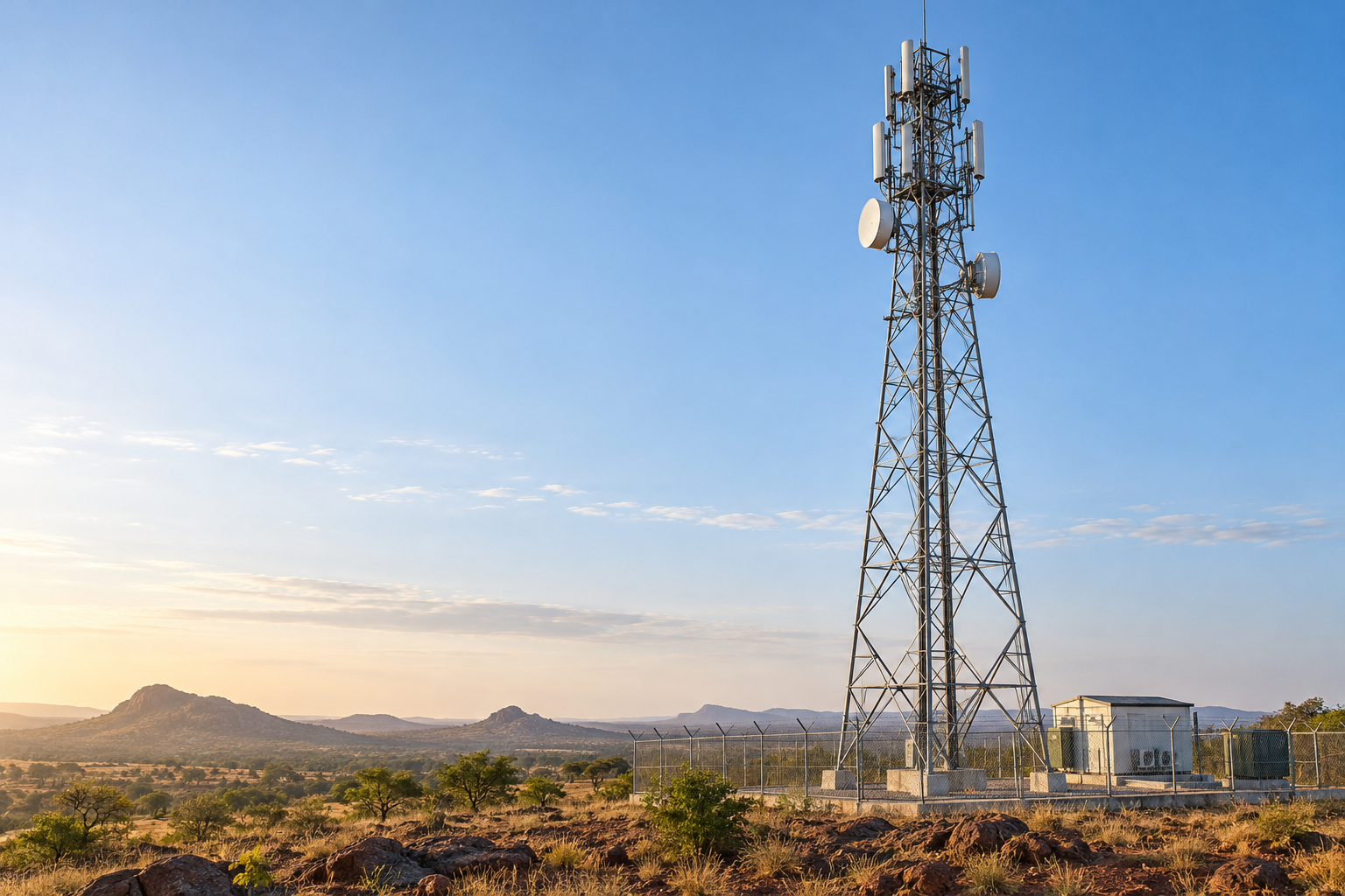 Illustration d’un pylône télécoms en treillis et de son site